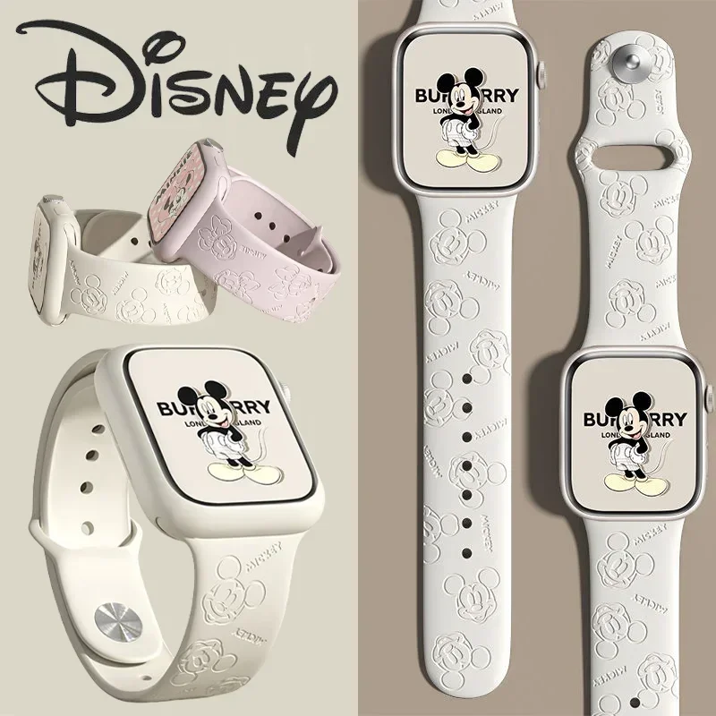 Disney Mickey Minnie Strap for IWatch Band 45mm 44mm 42mm 41mm 40mm 49mm 38mm SiliconeBracelet for Iwatch 7 Se 6 5 4 3 2 1