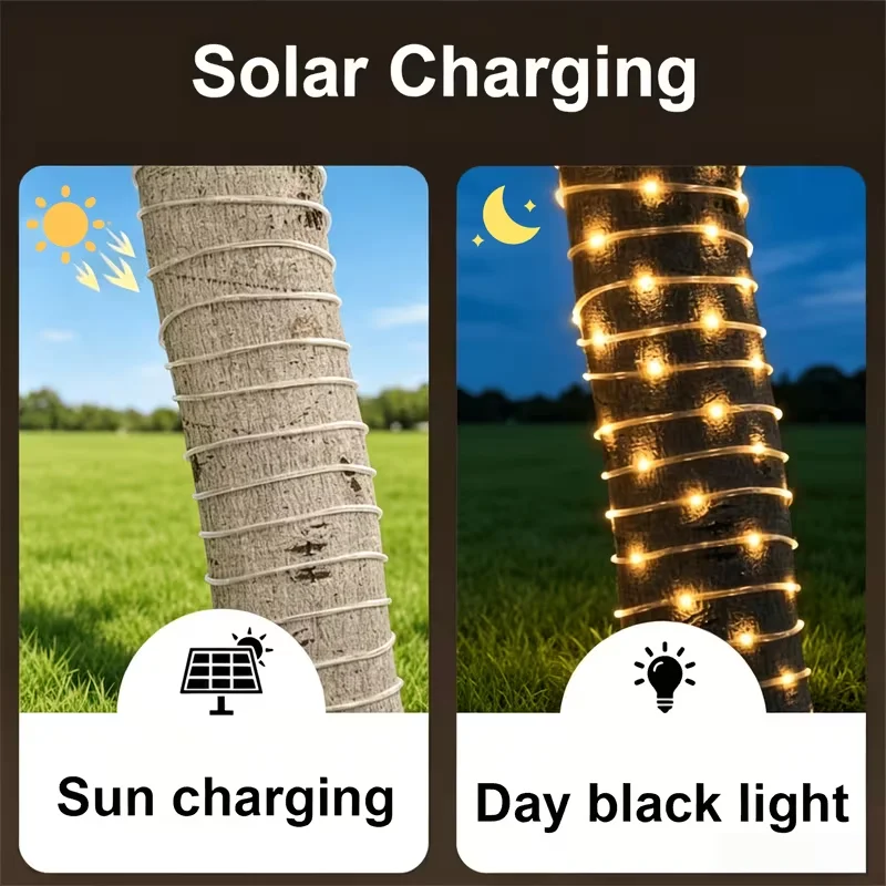 Outdoor Solar Rope Light 8 Modes Garden Light Waterproof Flexible Transparent Tube Suitable Lamp for Backyard Patios Tree Decor