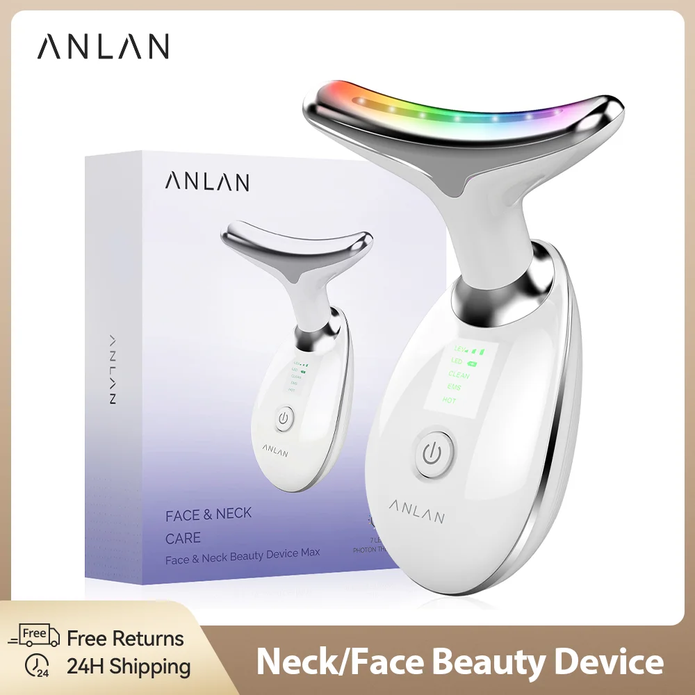 

ANLAN Neck Face Beauty Device Upgrade 7 Color Light Deep Cleansing Hot Compress Rejuvenate Skin Face Neck Skin Lifting Massager