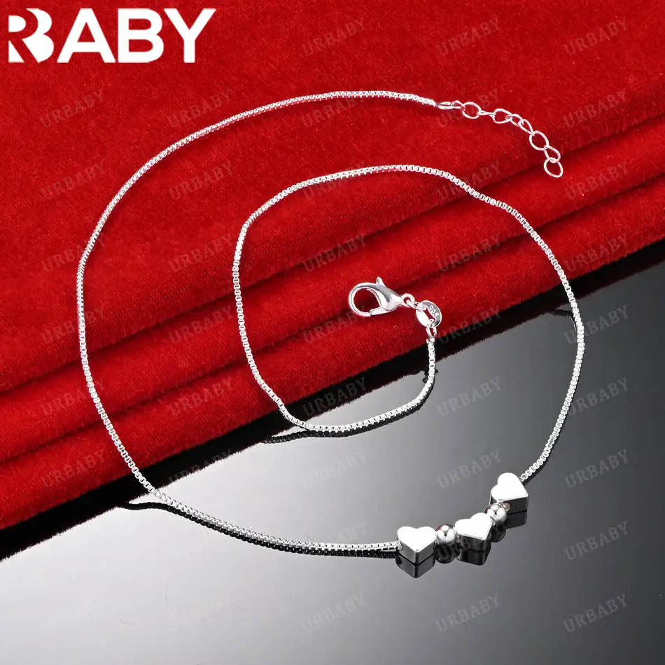 

URBABY Стерлингового Серебра 925 пробы 45 см Ожерелье с тремя сердечками любви для женщин Креативные подарки Уличная универсальная вечеринка и повседневная одежда