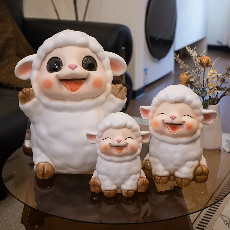 Cute Little Lamb Child Savings Jar Creative Piggy Bank Desk Decoration Ornaments Animal Resin Sculpture Room Aesthetic Decor
