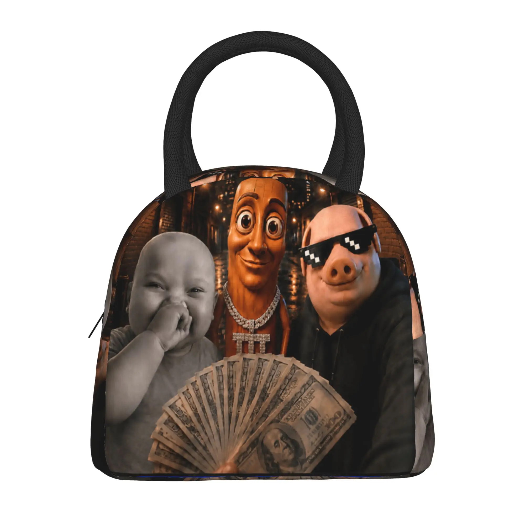 Motion at Your Front Door Tung Sahur John Pork Ai Baby Meme Lunch Bag Portable Insulated Lunch Box Men Office Print Cooler Bag