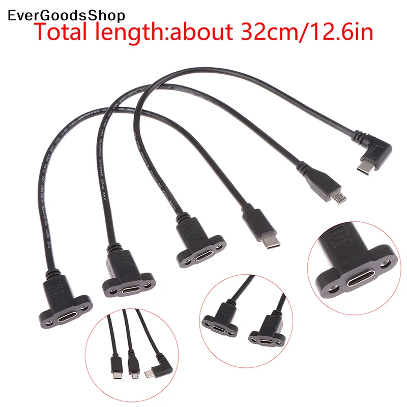 ✦   Cable de extensión USB 3.1 Tipo C Micro USB 2.0 con tornillo de montaje en panel, cable de extensión USB C macho a hembra, cable de datos extensor.