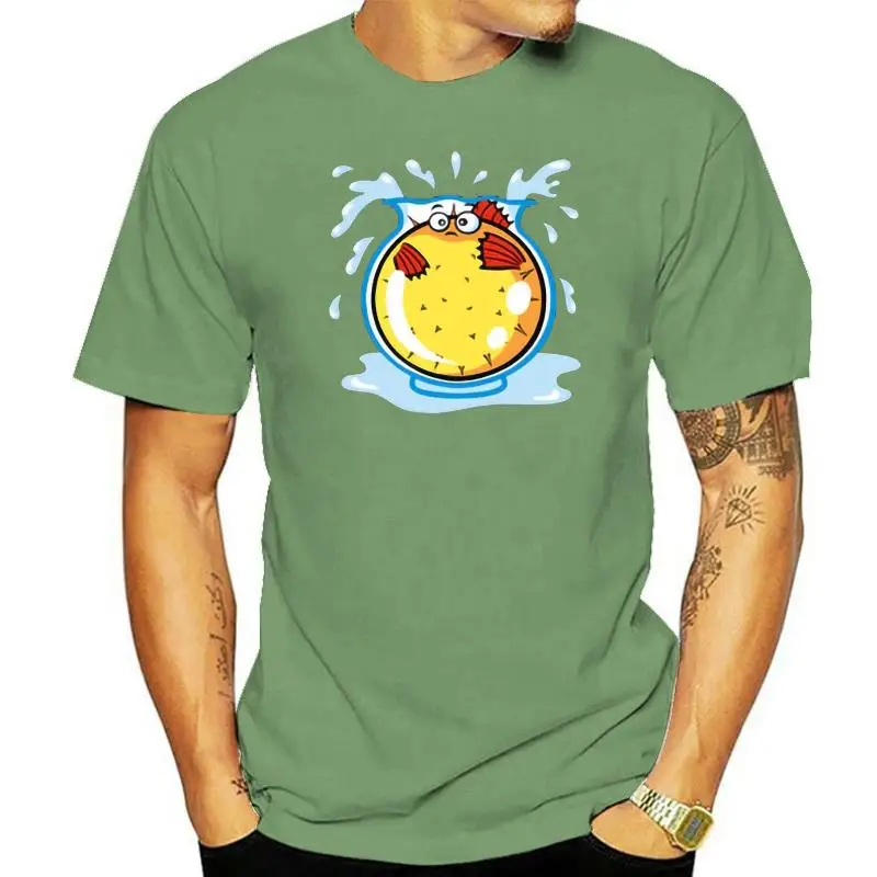 100% Cotton O-neck Custom Printed Tshirt Men T shirt Pufferfish in Fishbowl Women T-Shirt