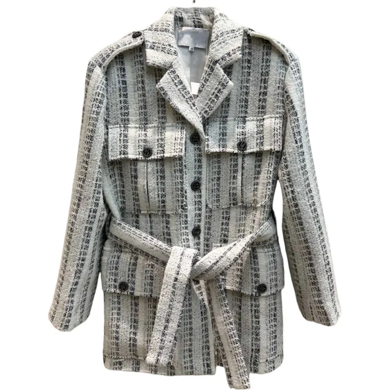 

And stylish handsome senior grey double-breasted lapels version stripe weave plaid tweed tooling wind coat