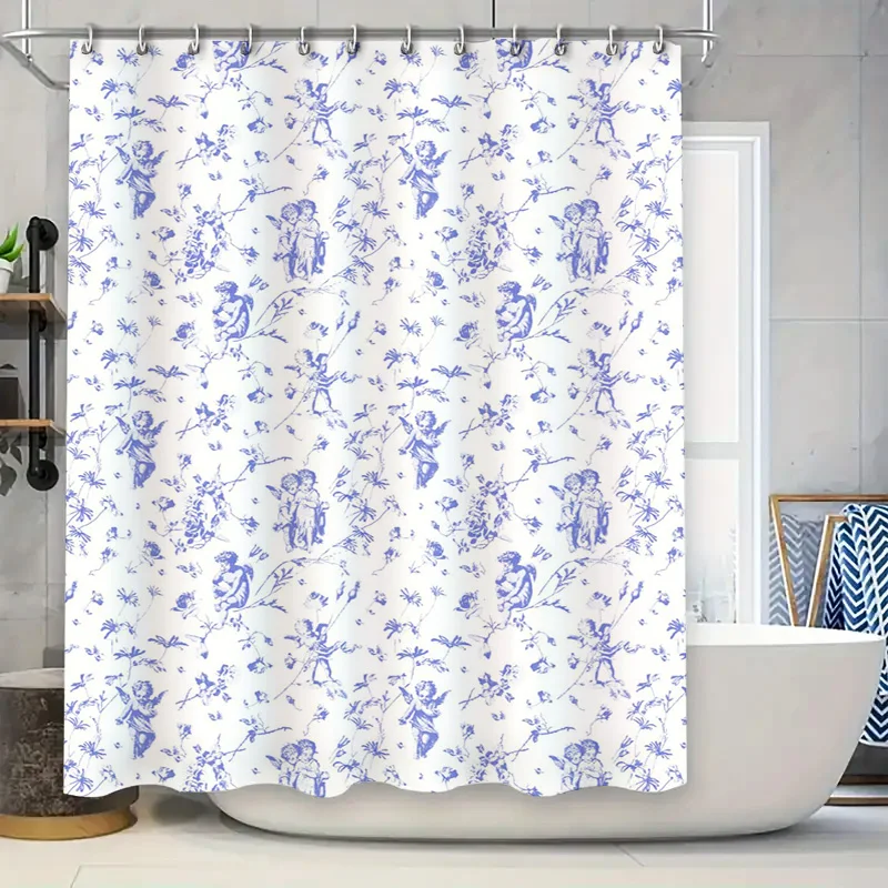 Abstract Art Shower Curtain Waterproof Bathroom Decor Hand-Drawn Floral Print in Multi Colors for Home Decoration (Green)