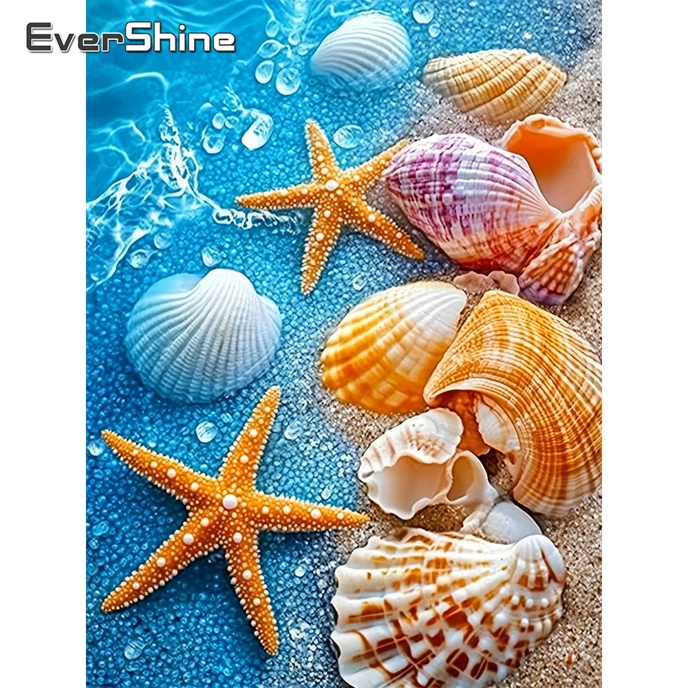 EverShine Vollquadratisches Diamant-Mosaik Landschafts-Stickerei Seestern-Strass-Bild Muschel-Heimdekoration