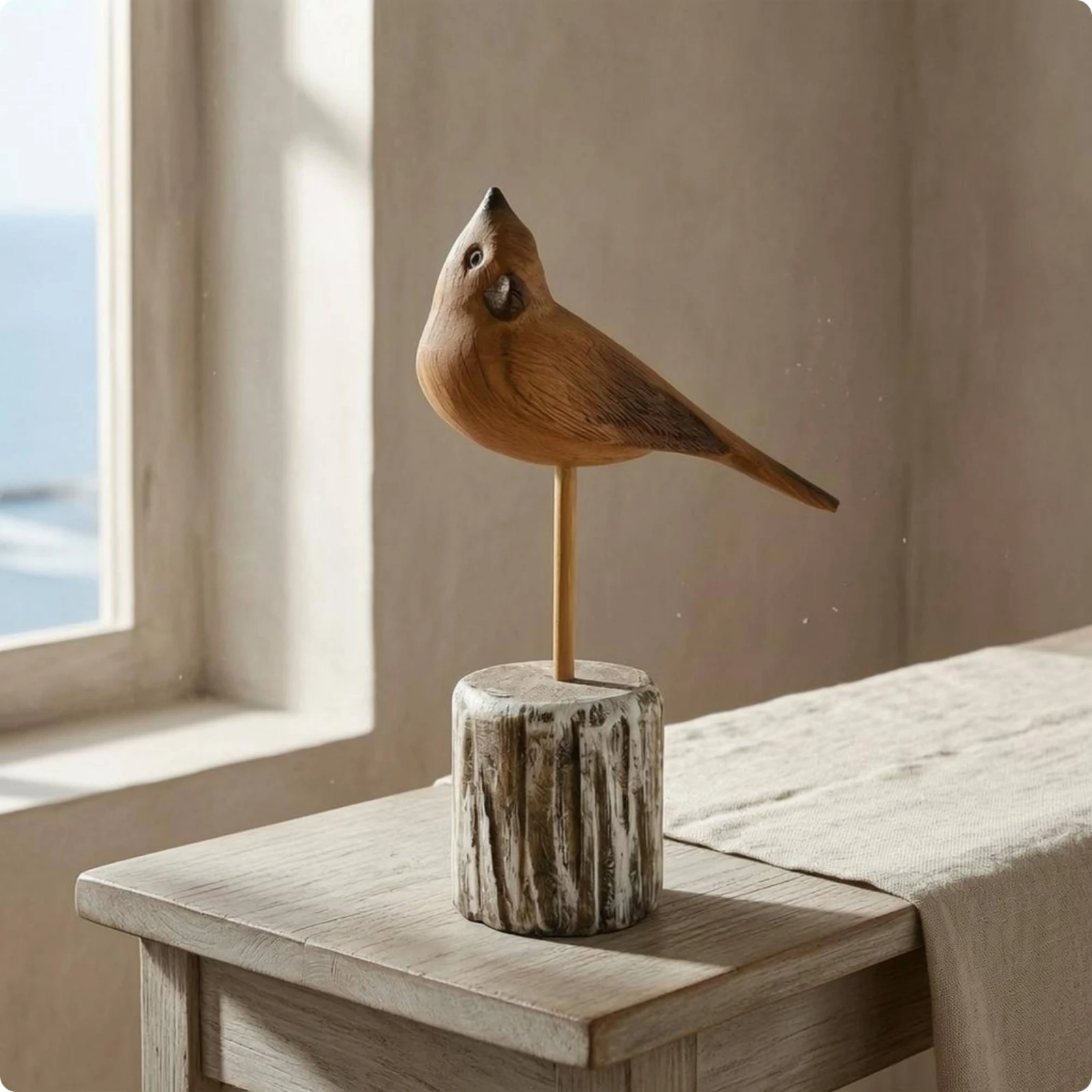 Wooden Bird Figurine Weathered Finish Rustic Bird Statue Ornament Miniature House Decor Eco Friendly for Tabletop