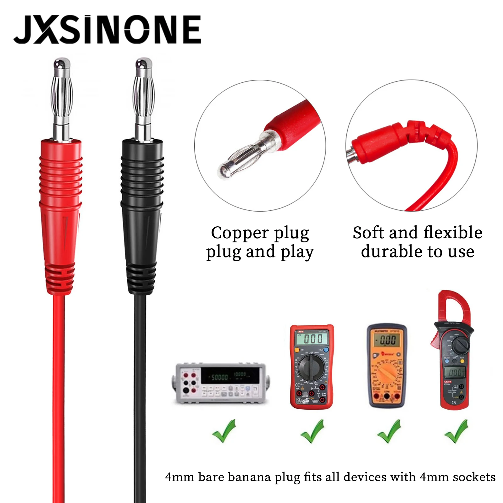 JXSINONE P1041B 1M 4mm Banana to Banana Plug Test Lead Kits Alligator Clip Clamps To 6mm U-type Plug Regulated Power Supply