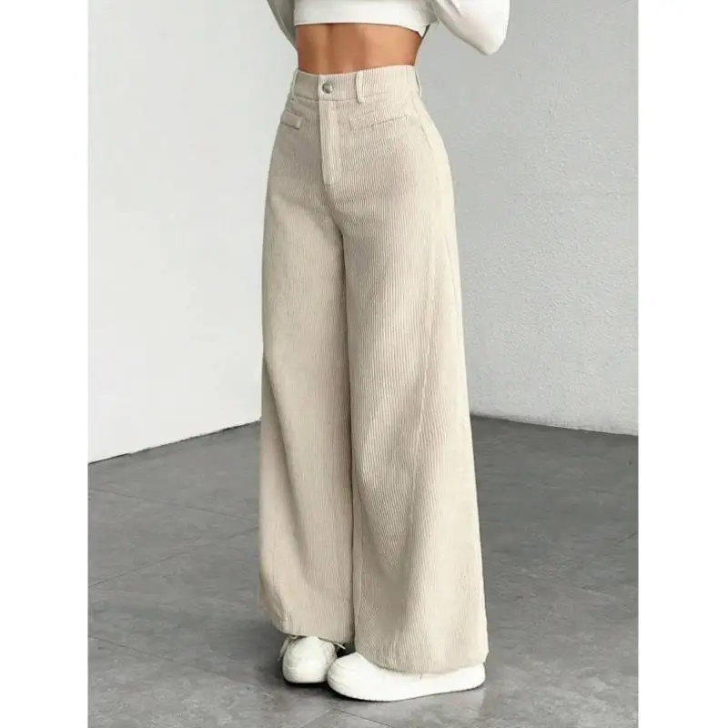 

Casual Pure Color Front Button Wide Leg Pants for Women Retro Sle Ciwalk Nine Points Length Elastic Micro Elastic