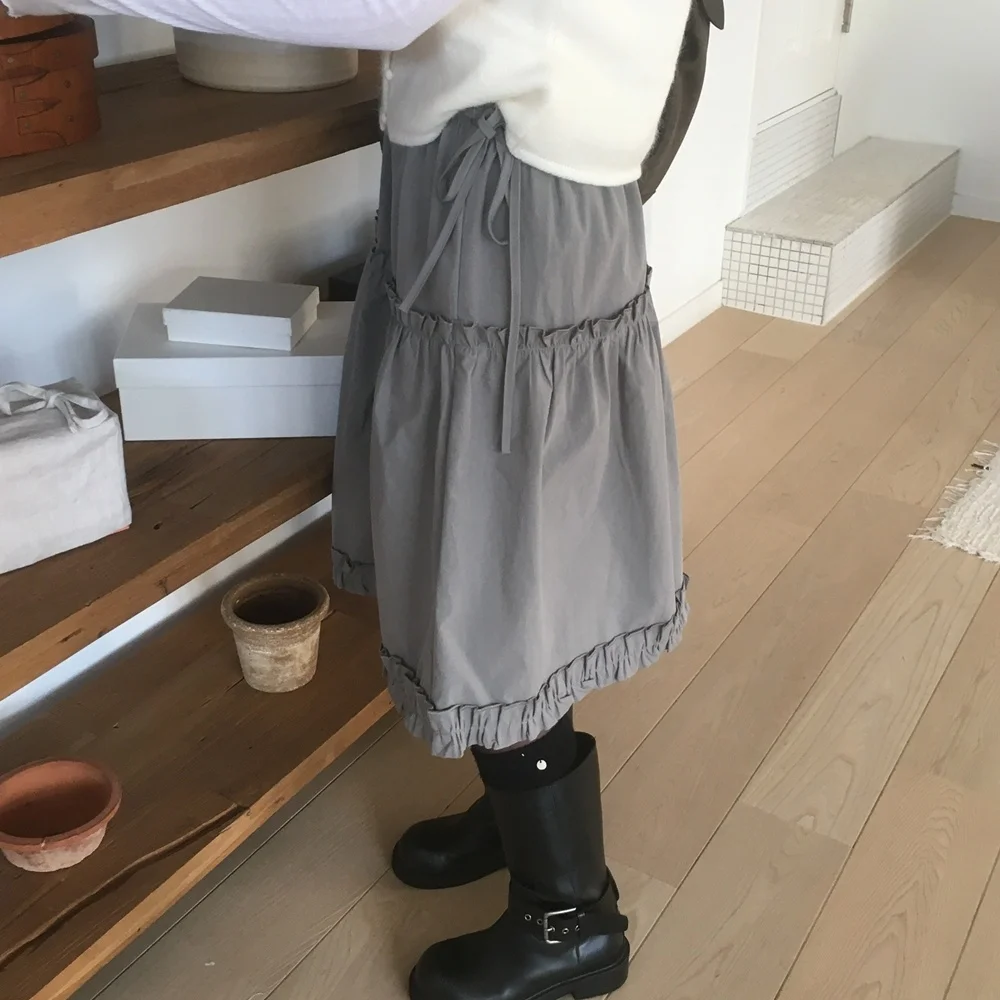 Korean Style Wood Grain  High Waist Belted Slim Elastic Waist Half Skirt Women's Fashion Commute Folded A-Line Skirt