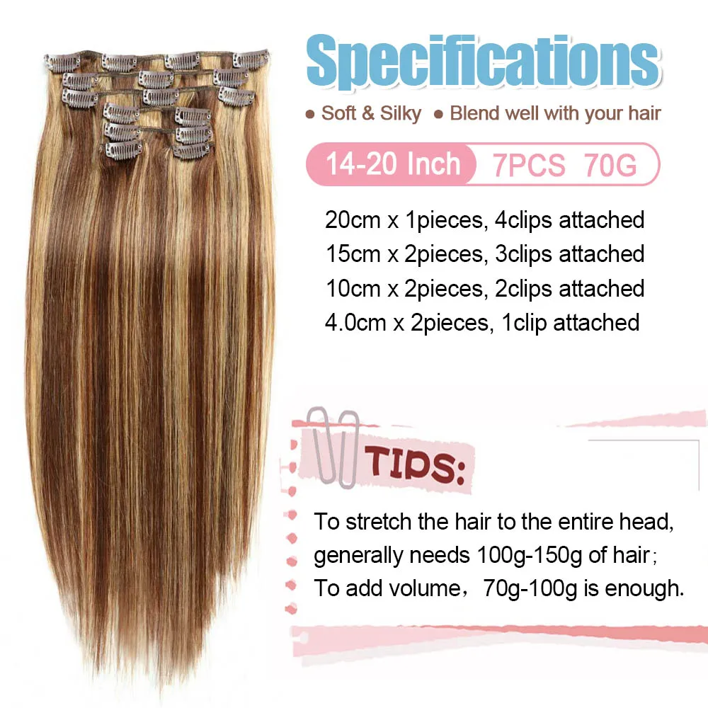 Natural Straight Clip in Hair Extension Human Hair Invisible Seamless Clip In hair Human Hair 7pcs Brazilian Clip in Extensions