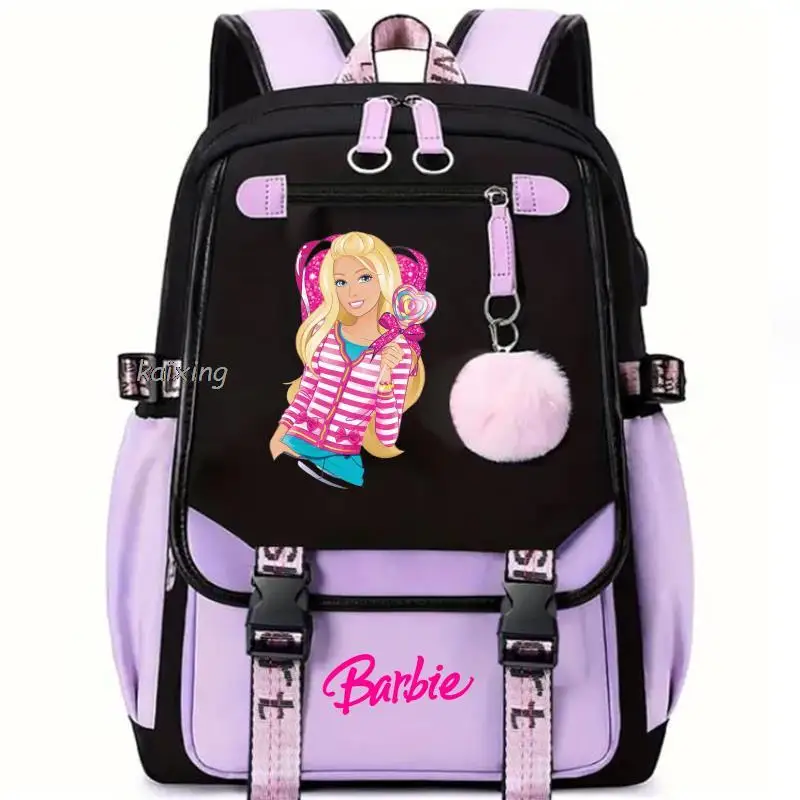 Moda Barbie film USB Charge plecak na laptopa chłopcy dziewczyny drukować nastolatki torby szkolne na laptopy kobiety mężczyźni podróżują Mochila