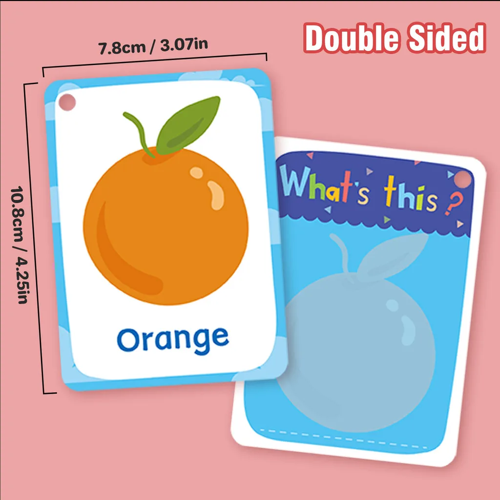 46 Pcs Fruits & Vegetables Theme English Learning Cards for Kids Double-Sided Food Recognition Vocabulary Educational Flashcards