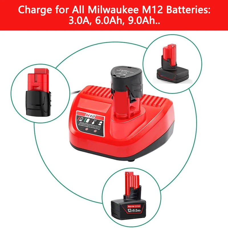 Náhrada za baterii Milwaukee M12 12V 3.0/9.0Ah XC 48-11-2412 48-11-2440 kompatibilní s palivem M12 MLW2553-20 2462-20 - náhled 3