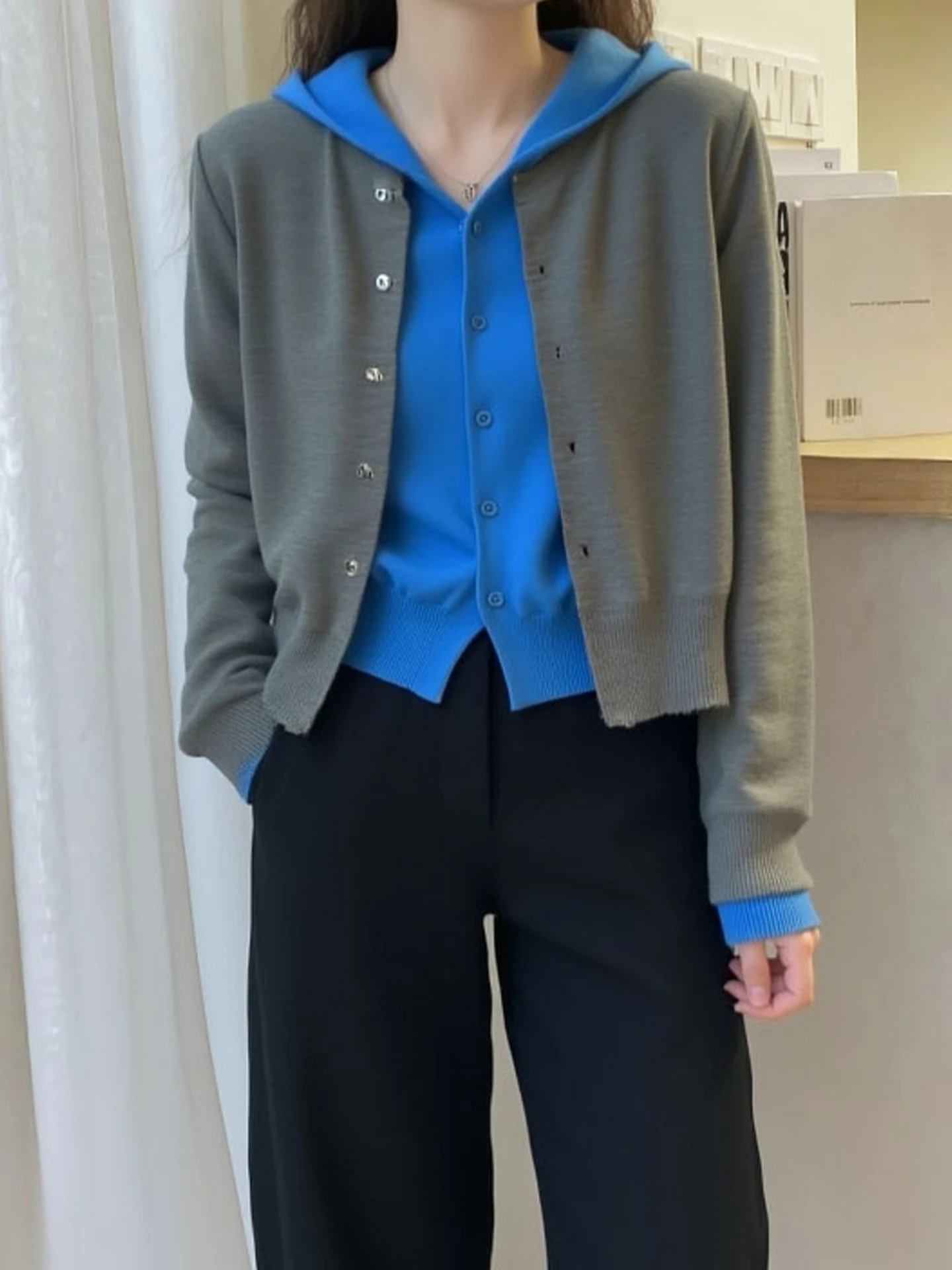 Schicker, langer, offener Cardigan mit Kapuze, Strickpullover für Damen, faionable Lazy Feelings, zweiteiliger Look, koreanische Passform, lockere Passform