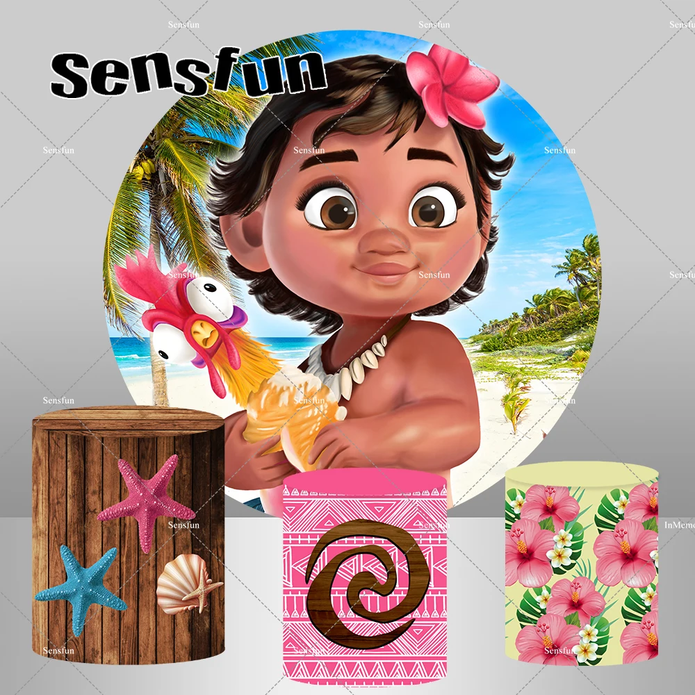 

Moana Round Backdrop Cover Photography Backdrop Kids Birthday Party Baby Shower Photo Background Photo Booth Prop Supplier