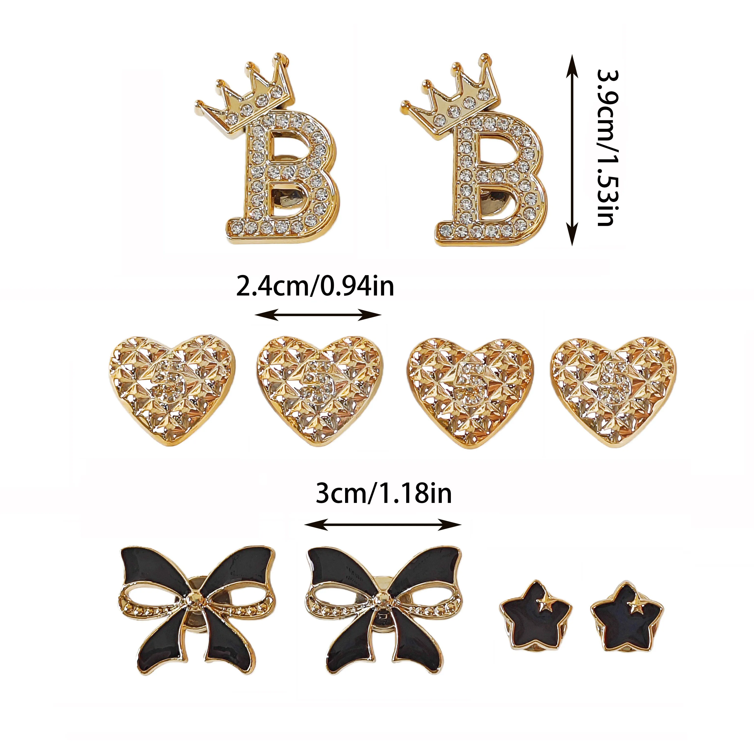 10Pcs DIY Shoe Decoration Charms, Shiny Letters, Hearts, Bows, Star Decorations, Non-Metal Lightweight Material, Y2K Fashion Versatile Cute Personality Accessories for Men and Women, Suitable for Eva Beach Shoes, Sandals, Removable Shoe Decorations, Holiday Gifts