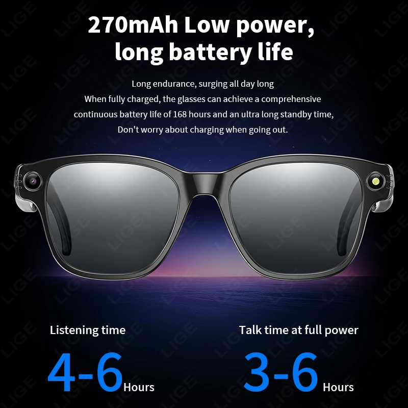 8 MP Smart-Brille, Sonnenbrille, Aufnahme von Videos, KI, Fotoerkennung, Antwort, Übersetzung, 270 mAh, Anti-Blaulicht-Bluetooth-Brille