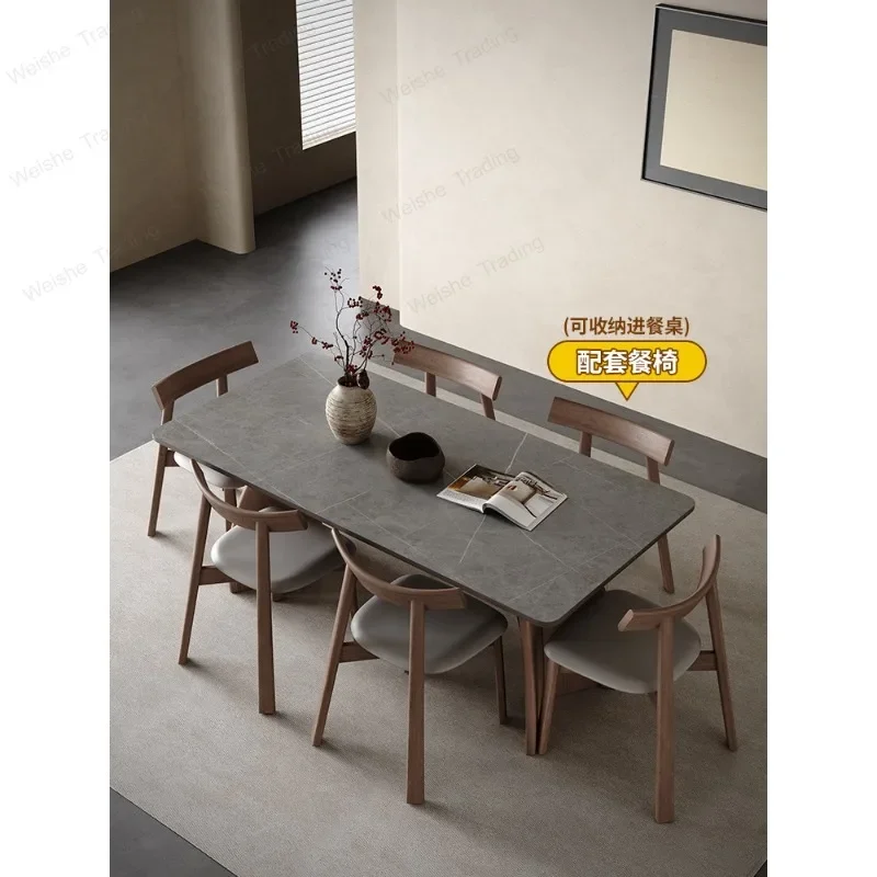 Italian minimalist rectangular rock slab dining Solid wood rock slab dining table Modern simple matte household