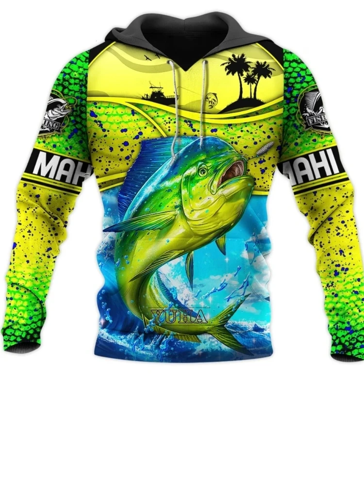 Men's Animal Fisher Marlin Sweatshirt, Fishing Camo Hoodie 3D Print Harajuku Y2K Streetwear Pullover Tracksuit
