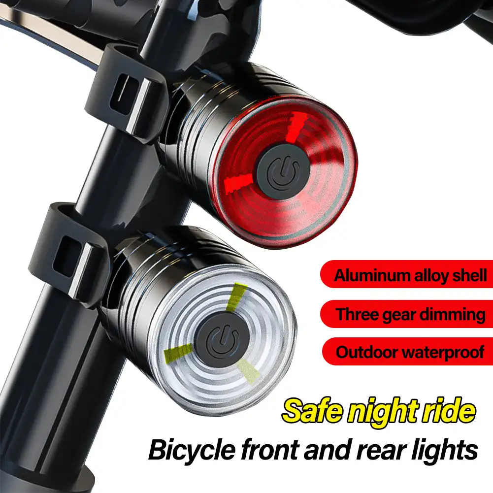 Aluminum Alloy Bicycle Light Taillight Helmet Night Riding Warning Mountain Bike LED Headlight Rear Light Bicycle Accessories