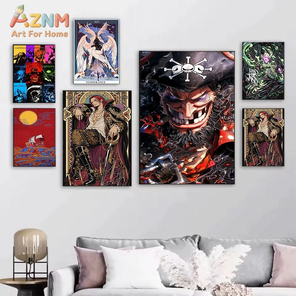 One Piece Anime Canvas Wall Art No Frame Sanji Jinbe Shanks Blackbeard Manga Print Painting Bedroom Living Room Home Wall Deco