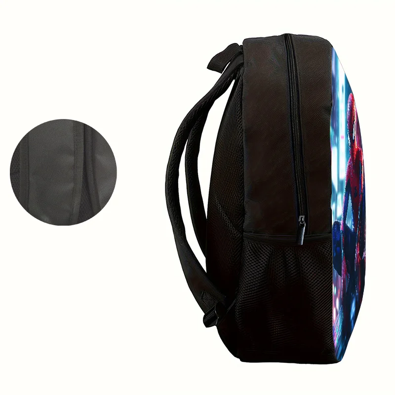 1pc Spider Man printed backpack with a city background, student backpack, gift, suitable for daily commuting and travel use