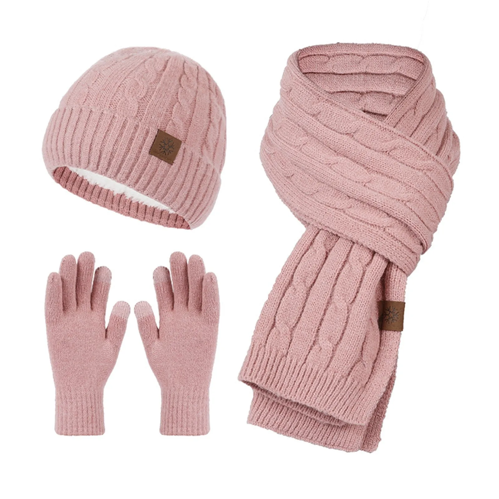 Conjunto de tres piezas de lana suave y gruesa para mujer, conjunto de bufanda y guantes de punto para mantener el calor, Navidad, Invierno