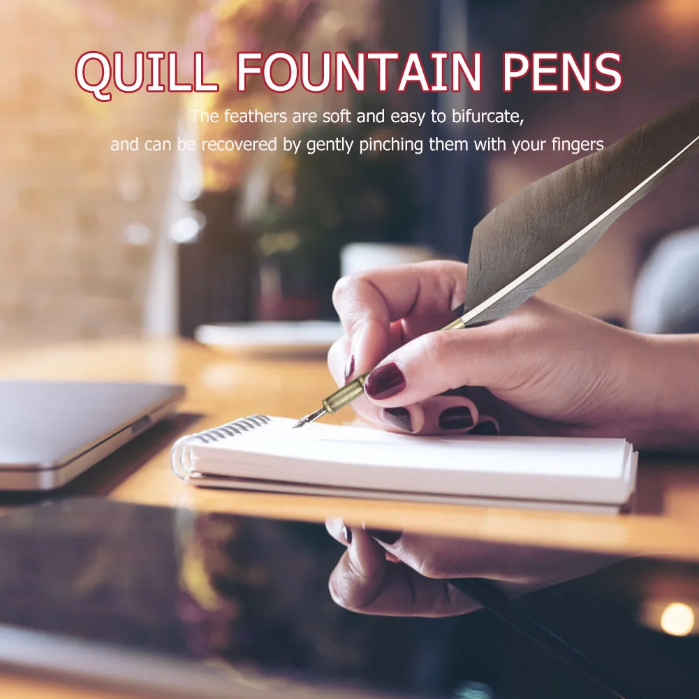 

Feather Dip Pen Vintage Writing Ink Pen Creative Retro Dip Fountain Pen 5 Stainless Steel Nibs for Teachers Students