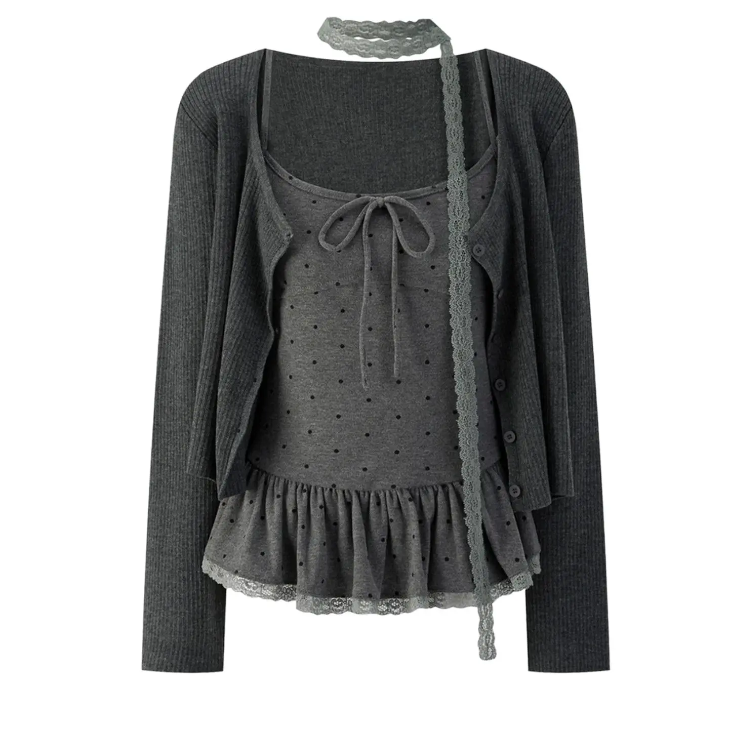 

Korean Fashion 2 Piece Sets T-shirts Women Y2k Crop Top Casual Cardigan Sweater + Slim Vest Korean Retro Suits Outfits