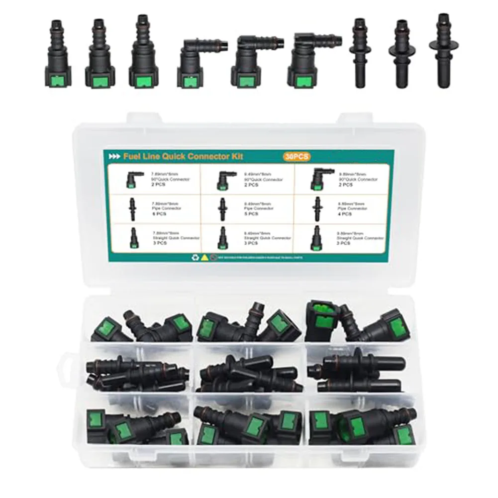 Fuel Line Repair Kit 30PCS with SAE 7.89mm 9.49mm 9.89mm Quick Connect Fittings for 8mm Inner Diameter Nylon Hose