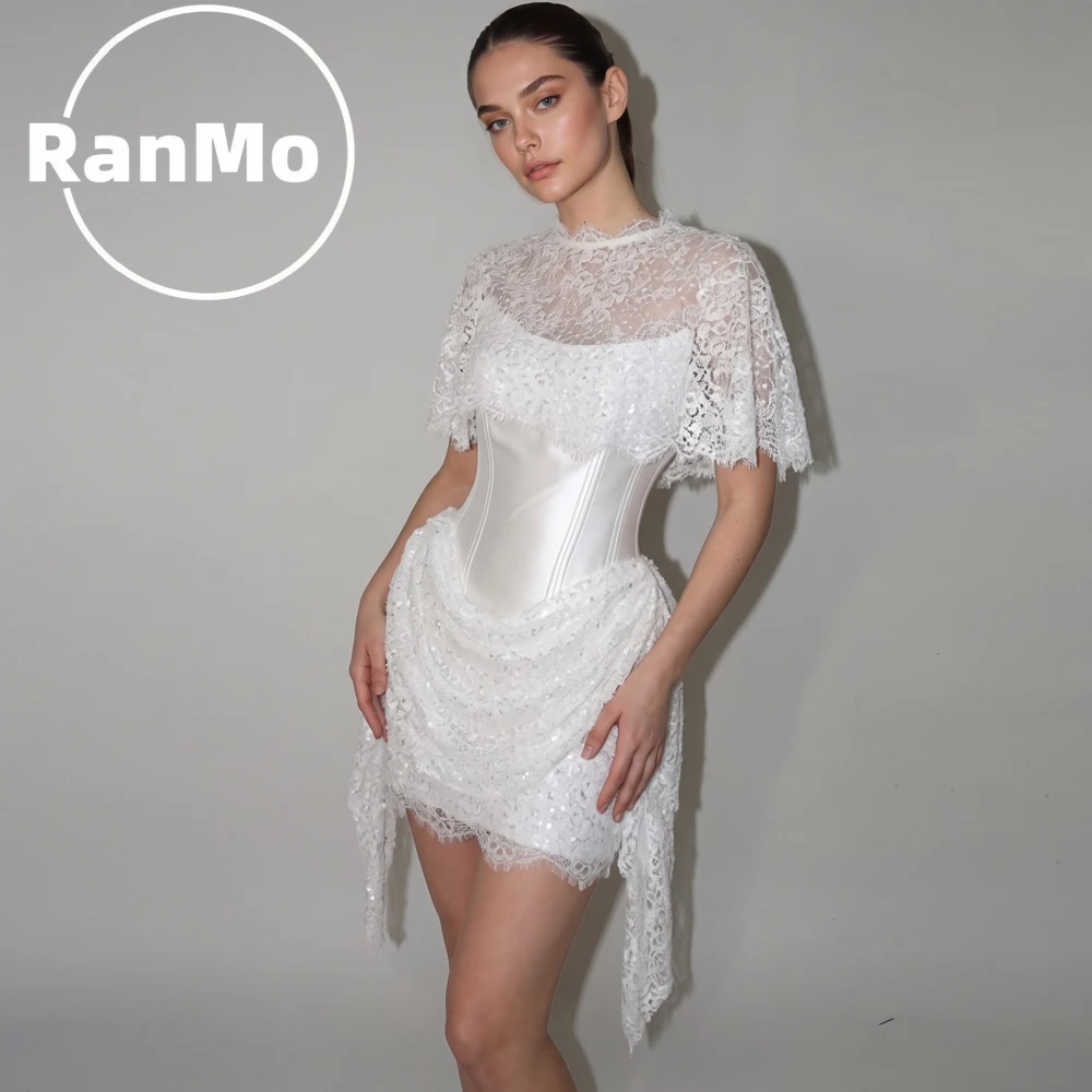 Ranmo Simple Lace With Jacket Wedding Dress 2027 Short Skirt Decoration Bridal Gown Robe Mariée Vintage Vestidos De Novia