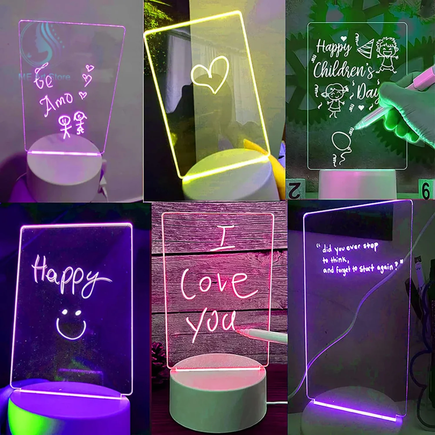 Creative 7 Color LED Night Light Note Board Rewritable Message Board with Warm Soft Light USB Power Night Lamp Holiday Gift