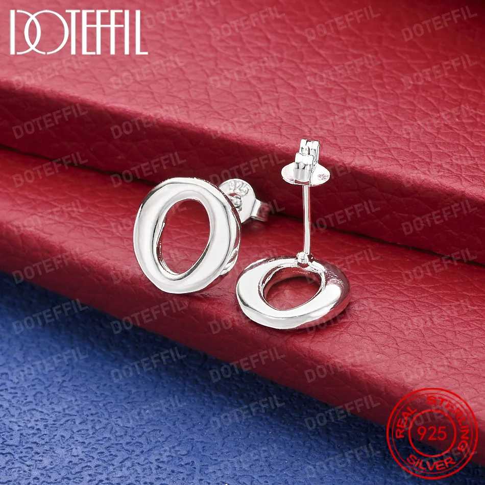 925 Sterling Silver Simple Round Stud Earrings for Women, Party and Wedding Accessories, Elegant Jewelry
