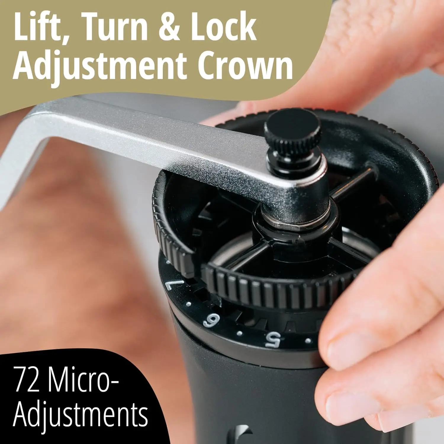 مطحنة قهوة يدوية مع نتوءات فولاذية لجميع طرق التخمير، محمولة وقابلة للتعديل