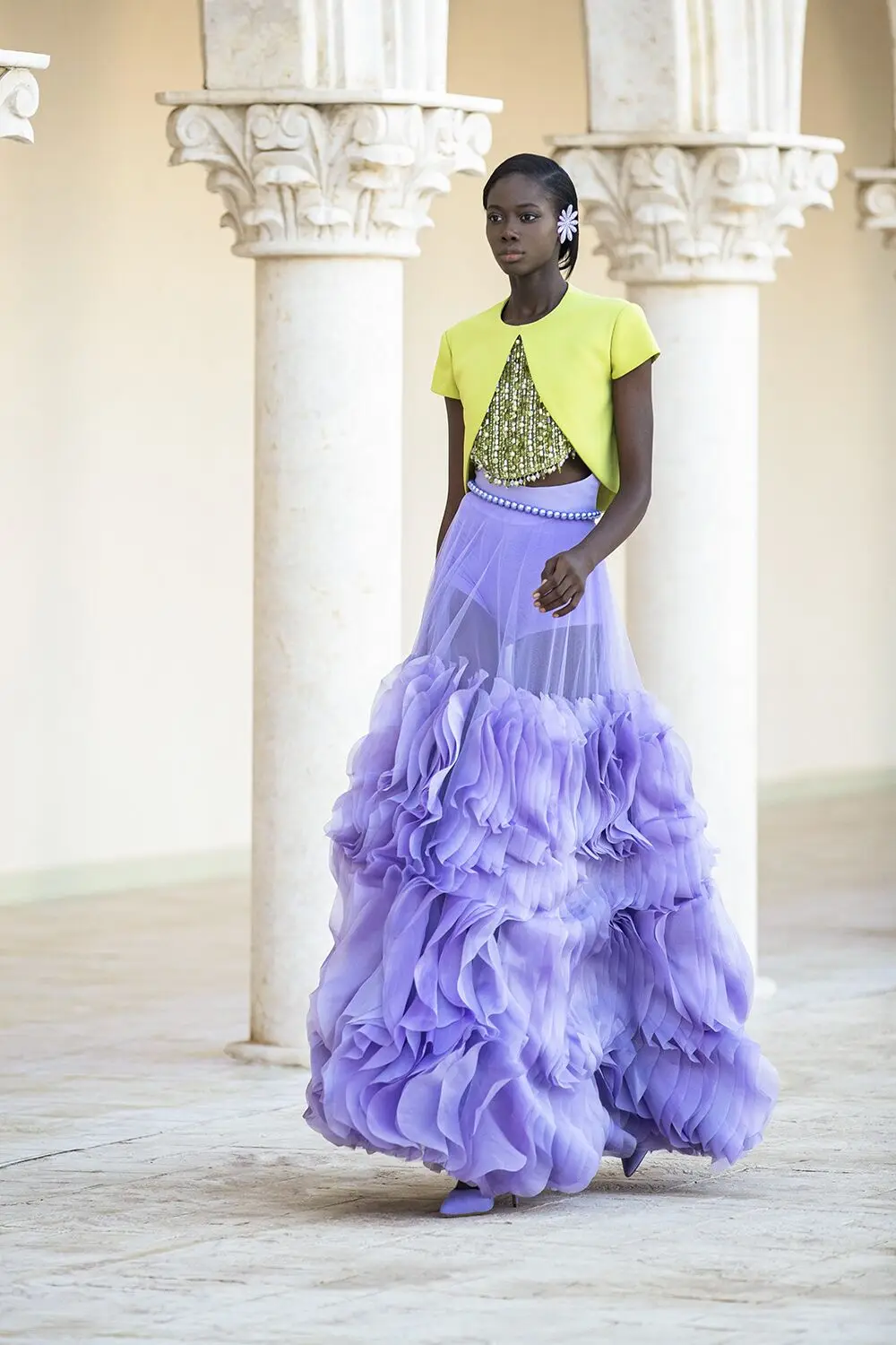 

Lavender Ruffles Extra Puffy Long Skirts Women Formal Wear Lady High Street Style Prom Pary Skirt 2022