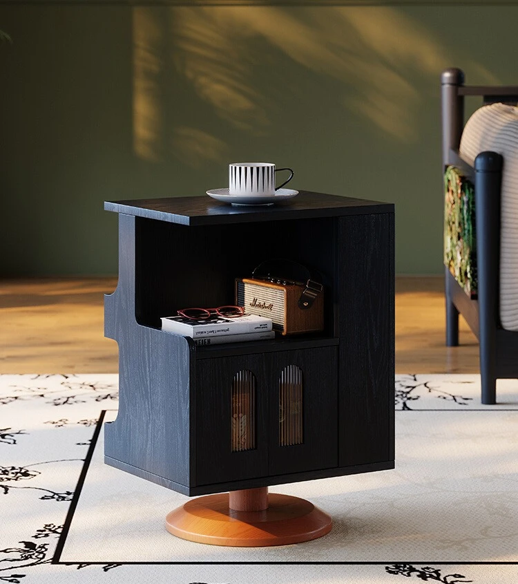 Solid wood small side few French retro living room Internet celebrity rotatable ash wood corner few sofa side cabinet