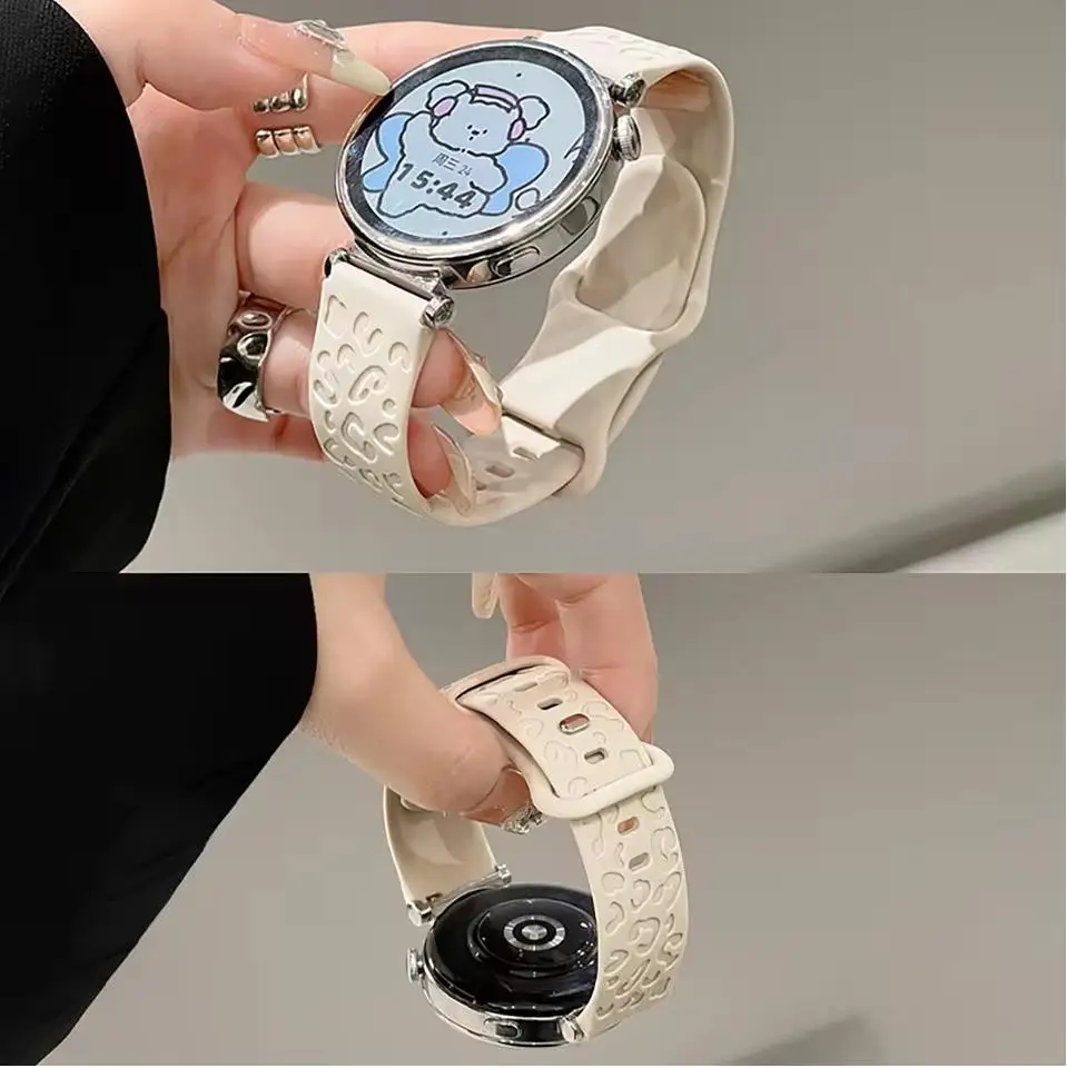 22mm 20mm Engraved Strap For Samsung Galaxy Watch 6 43mm/4/5/pro/Active2 Leopard Silicone Bracelet Huawei GT2 2e 20mm Watch Band