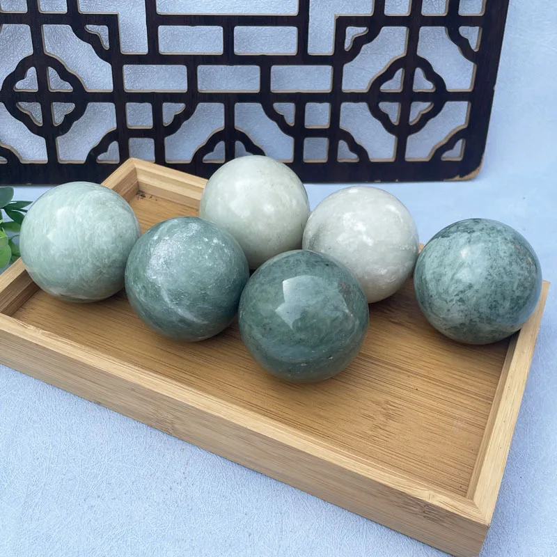 Natural Green Jade Hand Exercise Balls Massage Tool For Adult Stress Relief Strength Training Home