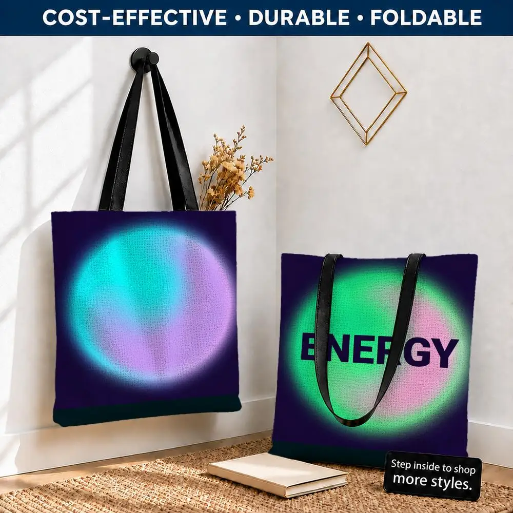 Vibrant abstract aura gradient Storage Bags Polyester Canvas Tote Lightweight Foldable Reusable Shopping Bag Shoulder Straps