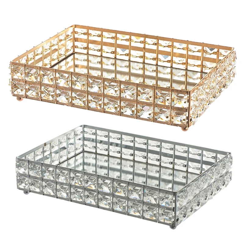 

Make up Tray Crystal Cosmetic Organizer Tray for Wedding Home Vanity Decorating Fruit Cake Candle Candy Jewelry Tray