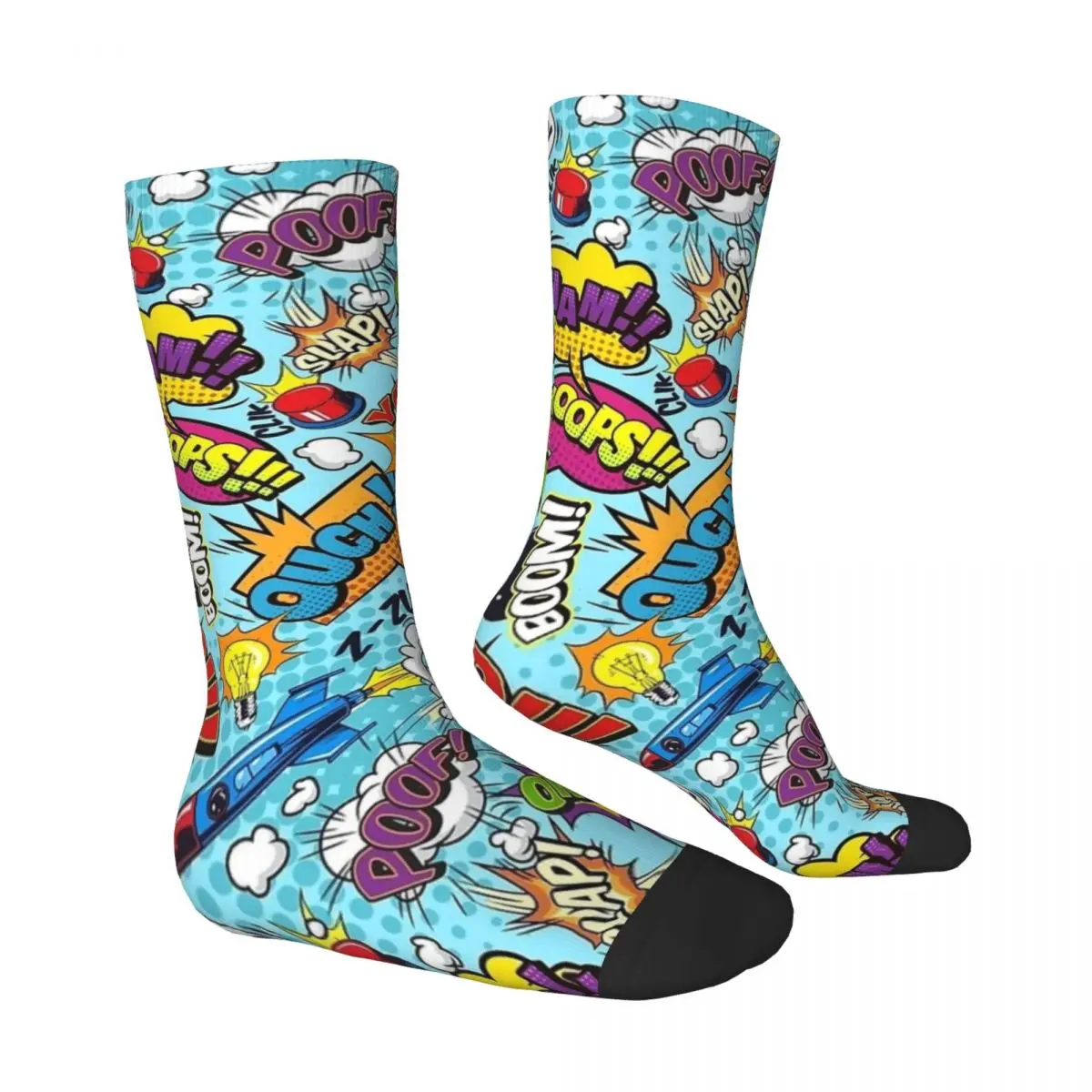 Colorful Comic Book Socks Winter Click Boom Crash Stockings Casual Men Comfortable Socks Printed Climbing Anti-Slip Socks