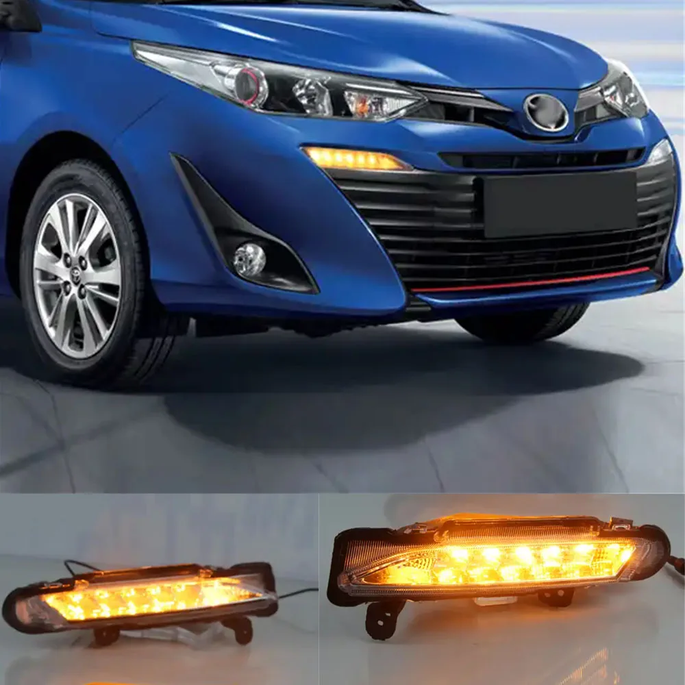 Car Lights For Toyota Yaris 2017-2019 LED DRL Daytime Running Light With Turn Signal Light Fog Lamp Cover Daylight