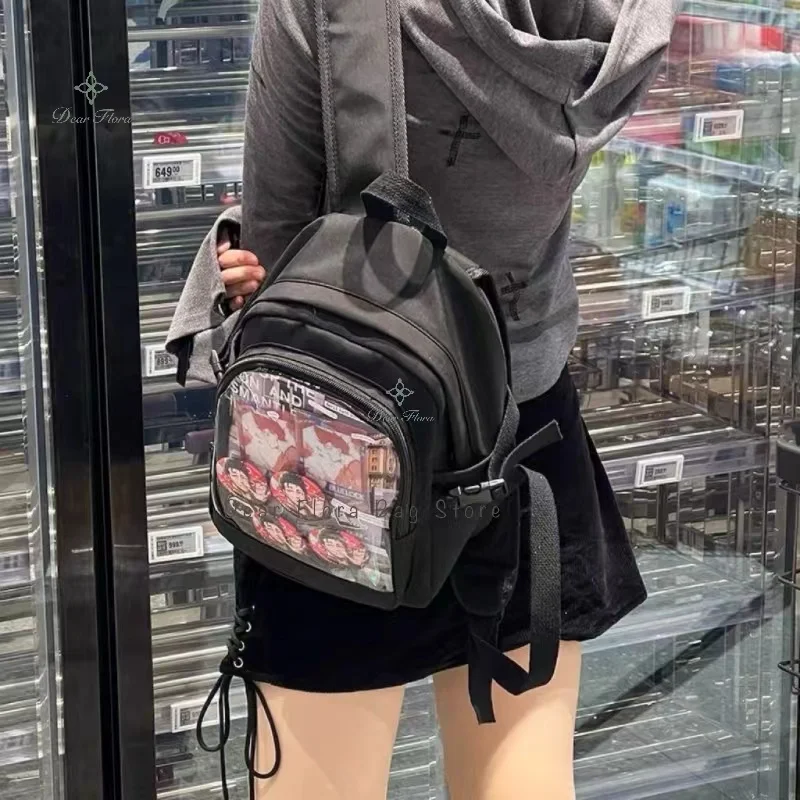 Y2k bonito mini mochila feminina kawaii ita saco doce menina transparente diy personalidade exibição mochila lolita bolsa de ombro