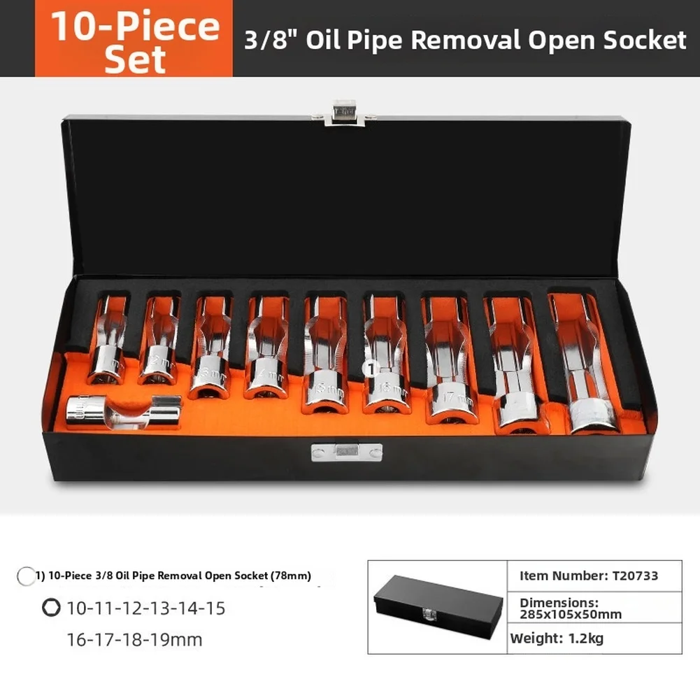 10PCS 3/8 Drive Slotted Oxygen Sensor Socket Wrench Set 10-19mm Chrome Vanadium Steel For Auto Repair Disassembly Hand Tools