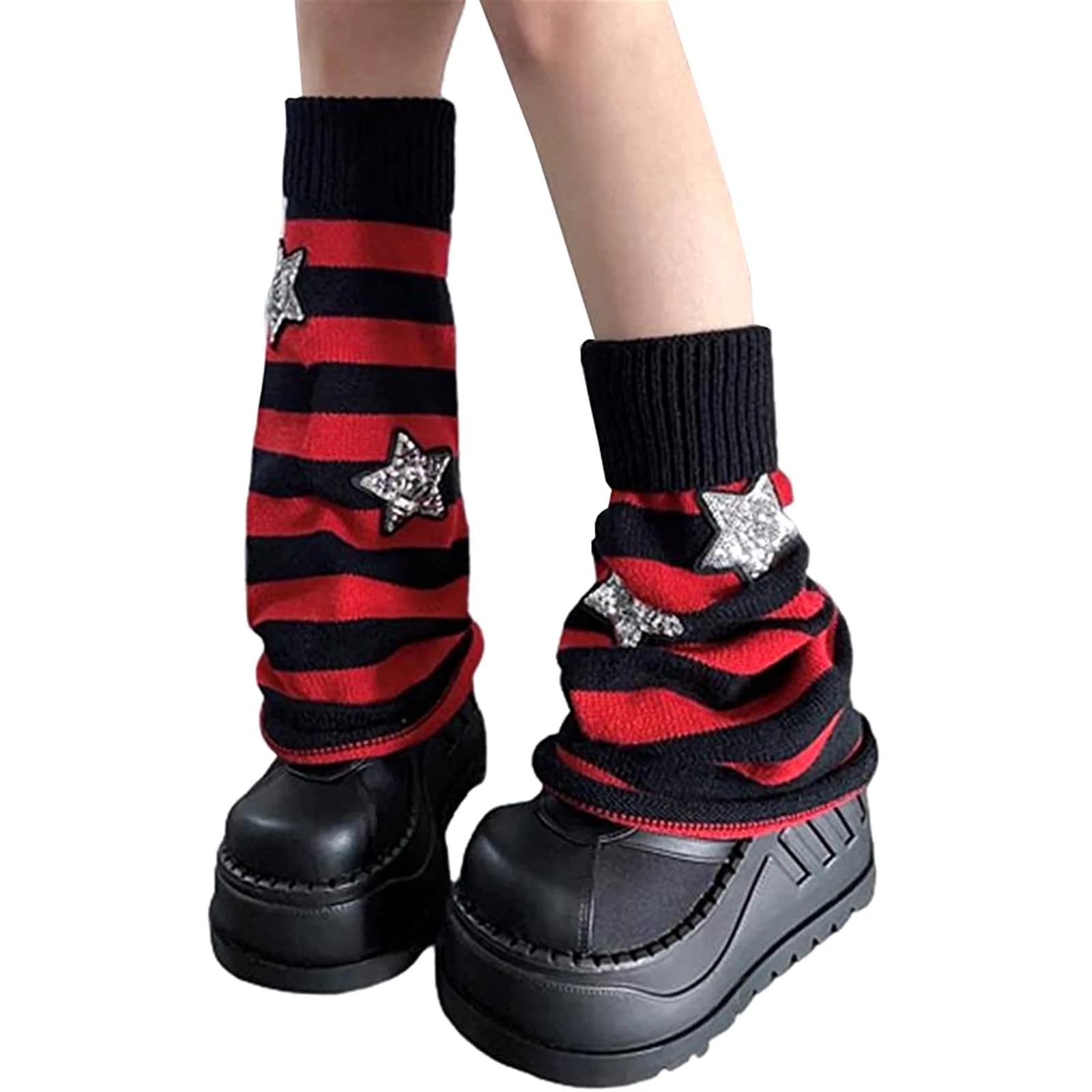 Gothic Stripe Leg Warmers 2000s Women Lolita Grunge Fairy Core Socks E Girl Dark Academia Aesthetic Knitted Accessories