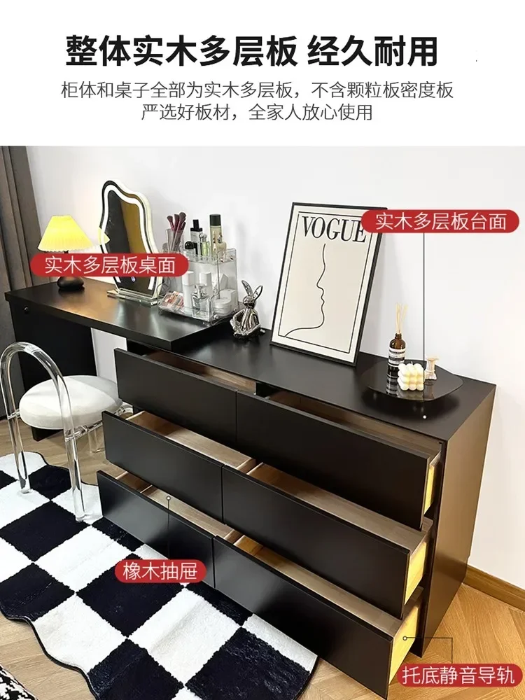 Modern simple dresser drawer integrated solid wood multifunctional bedroom end cabinet cream style retractable makeup table