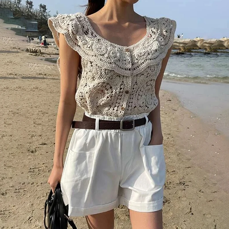 Ladies Puff Sleeve Vintage Lace Crop Top Women Summer New Fashion Casual Female Elegant T-shirt