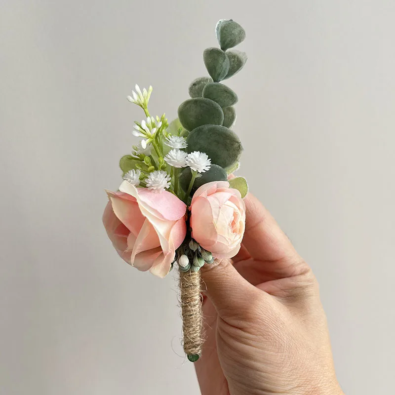 Corsage งานแต่งงานพรหมอุปกรณ์เสริม Boutonniere แฟนชุด Mariage เข็มกลัด Buttonhole ดอกไม้ประดิษฐ์ดอกกุหลาบเจ้าบ่าวดอกไม้ Pin